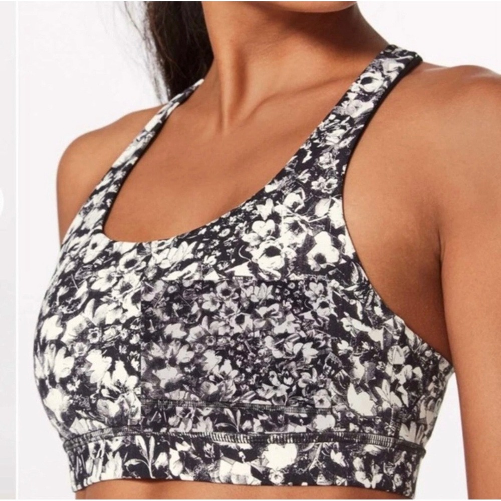Lululemon‎ Invigorate Bra Secret Garden Black White Floral Racerback Size 10